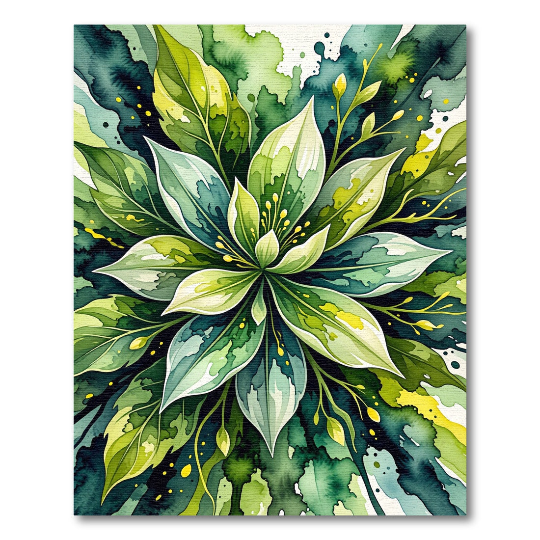 Lush Green Watercolor Leaf Burst Rug