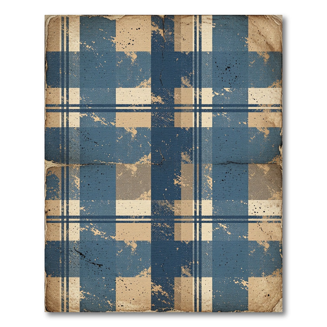 Rustic Blue Beige Plaid Grunge Rug