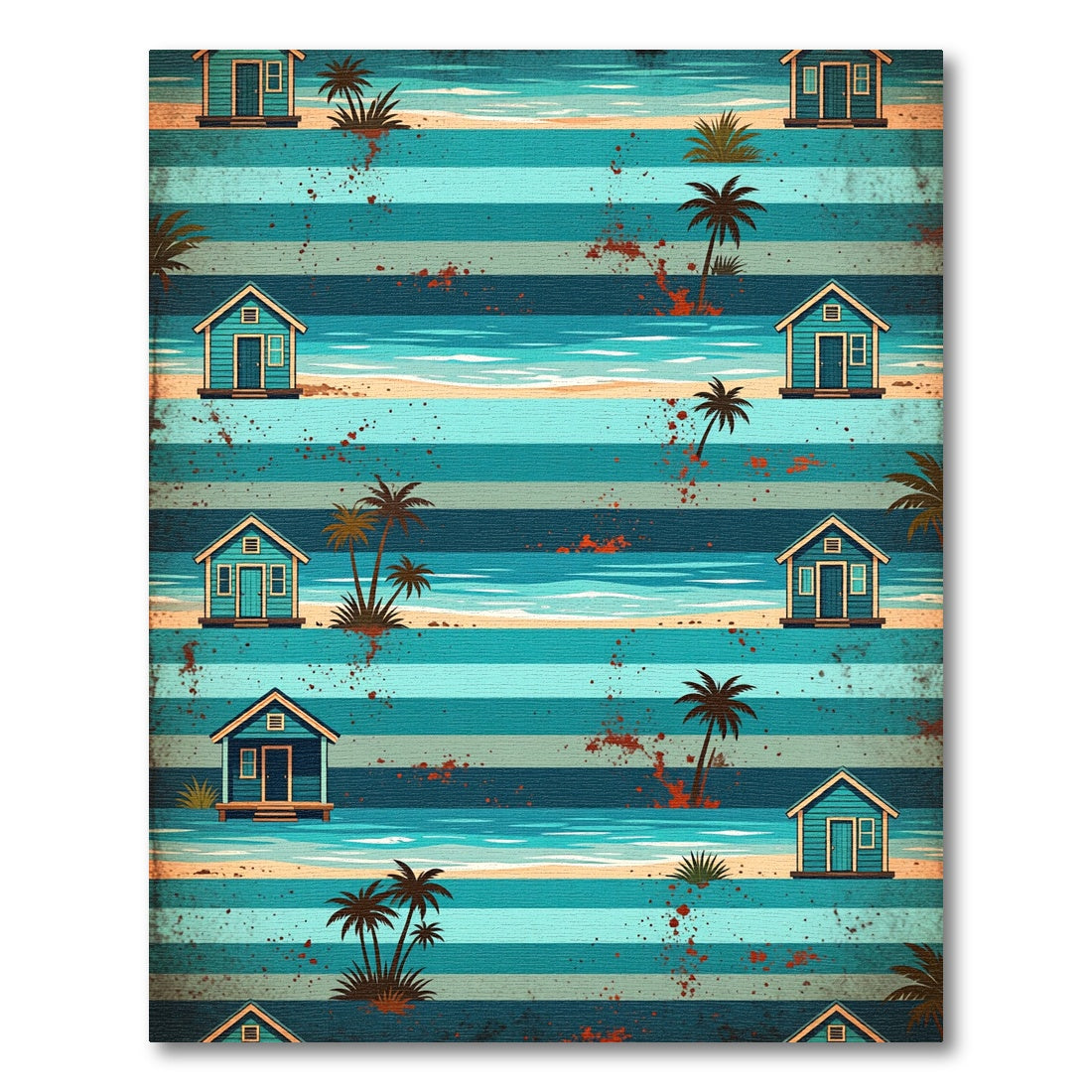Coastal Beach Hut Striped Ocean Rug