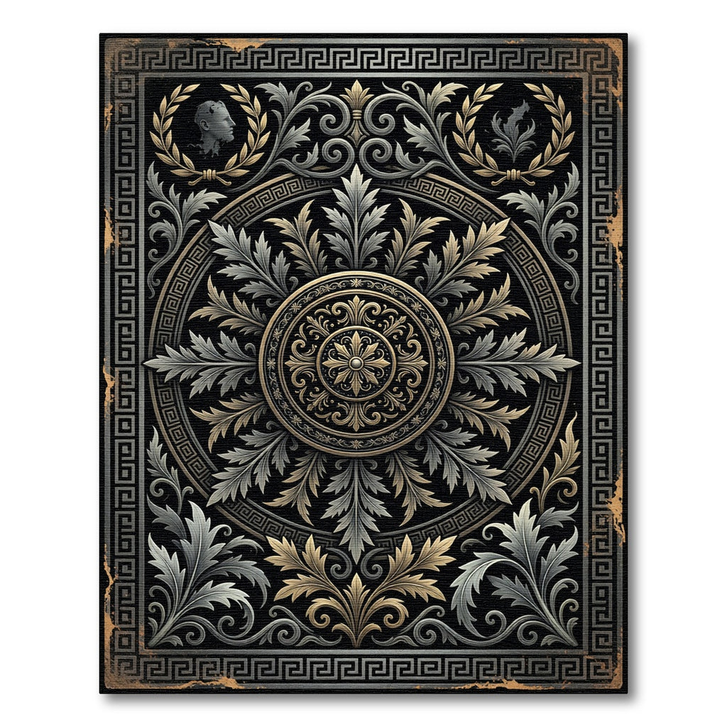 Neoclassical Gold and Silver Medallion Rug