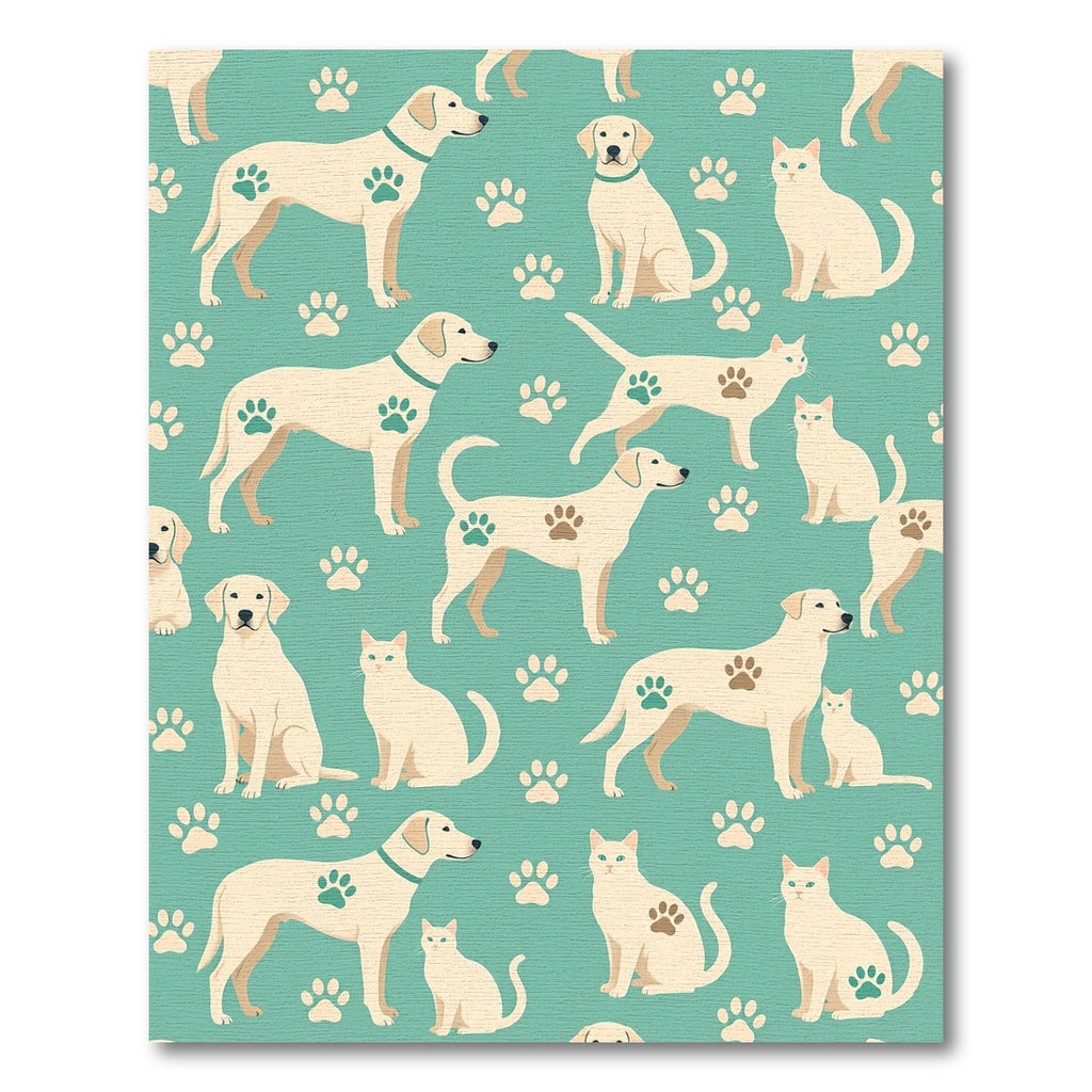 Cream Pets and Paw Prints Aqua Rug