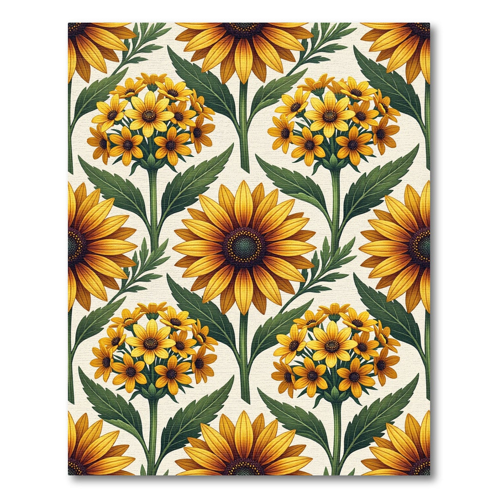 Golden Sunflower Botanical Garden Illustration Rug