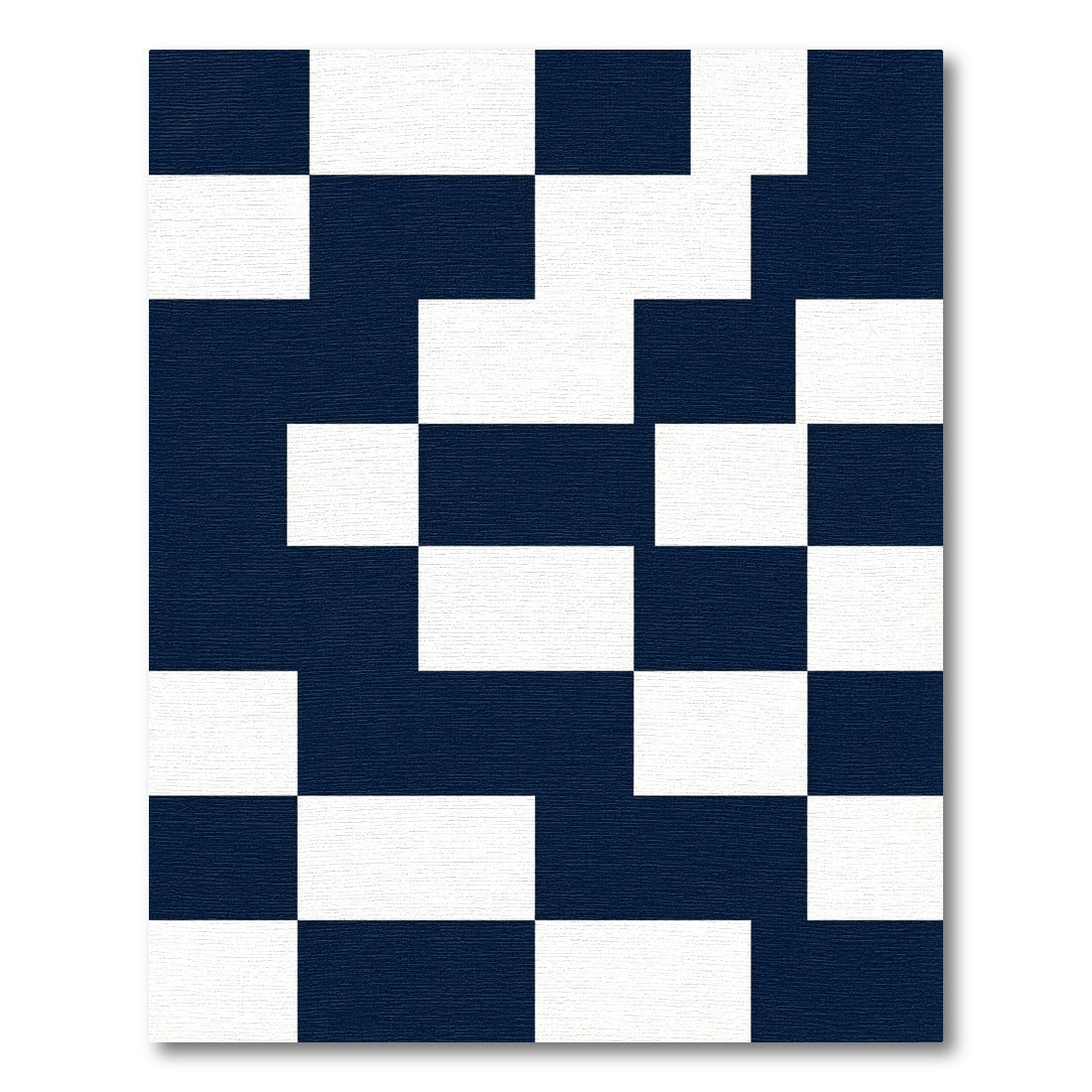 Navy Blue White Abstract Geometric Block Rug