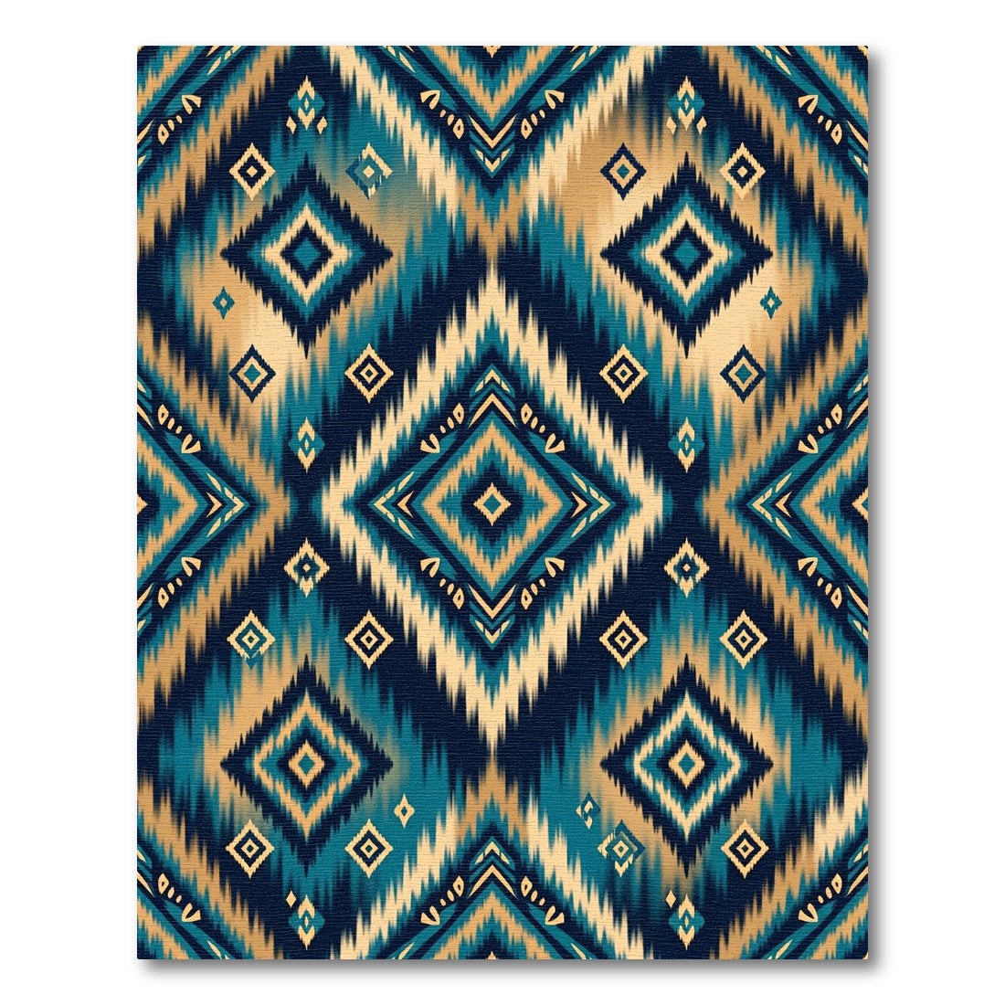 Teal Gold Diamond Jagged Edge Abstract Rug