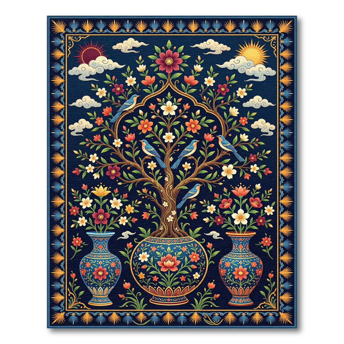 Midnight Garden Botanical Birds Art Rug