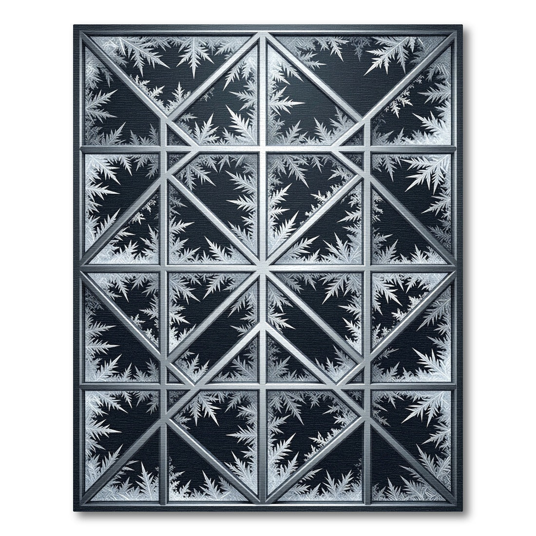 Frosty Monochrome Geometric Snowflake Lattice Rug