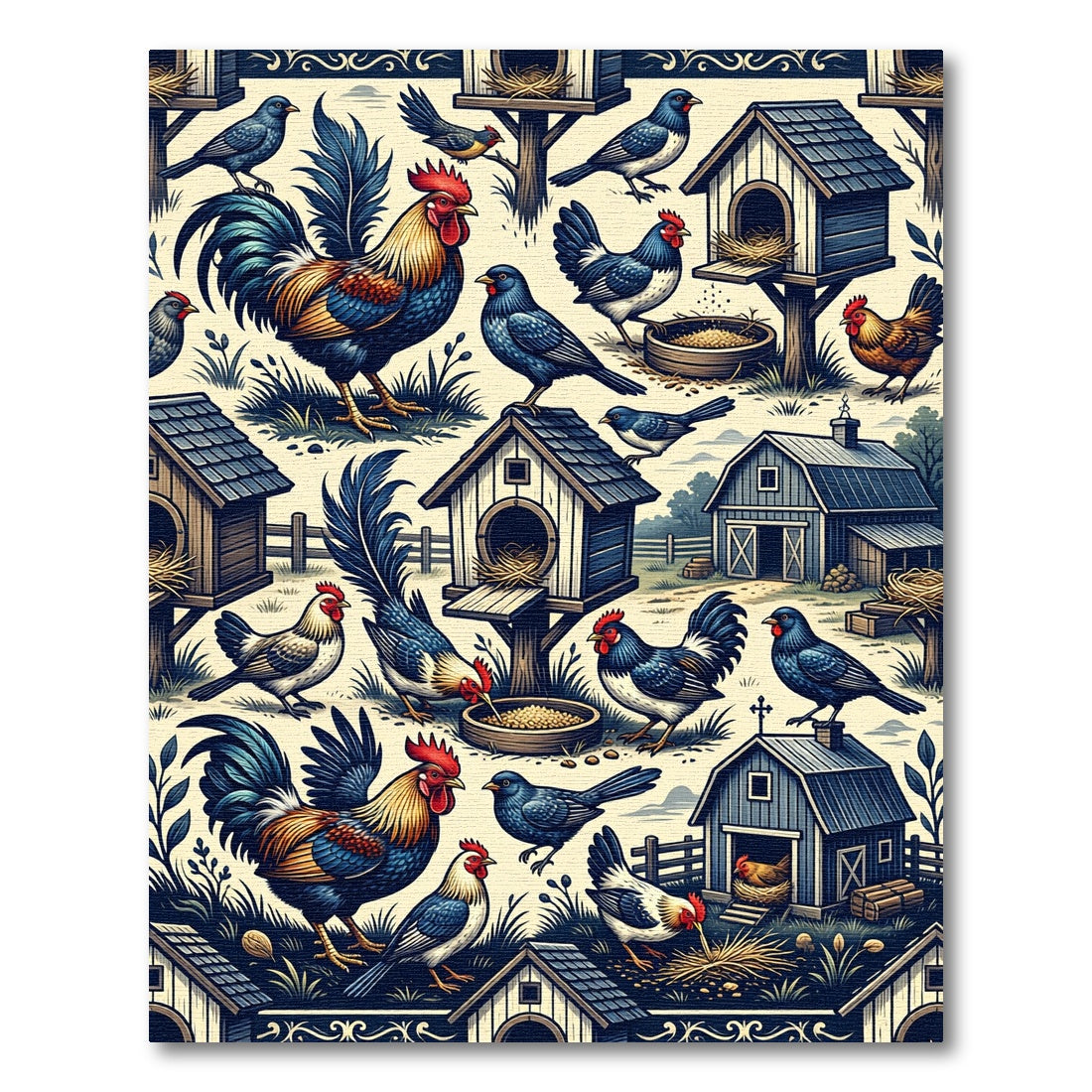 Farmhouse Rooster and Bird Country Cream Rug
