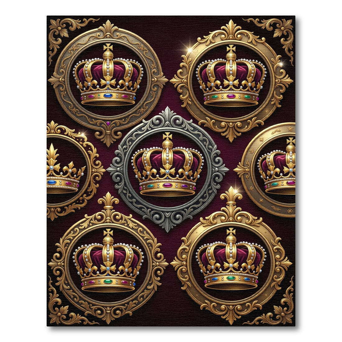 Regal Gold Crown Medallion Composition Rug