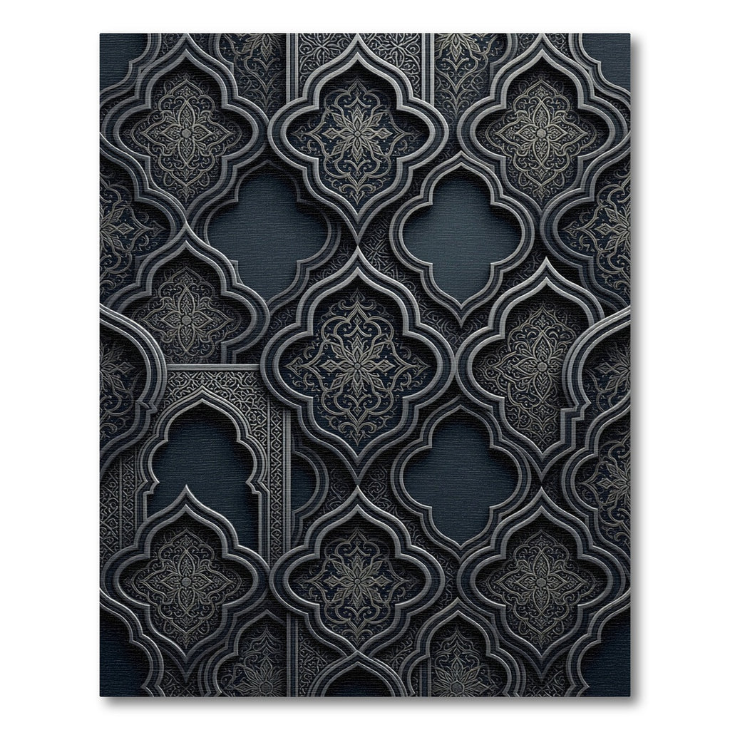 Dark Stone Arabesque Floral Trellis Rug