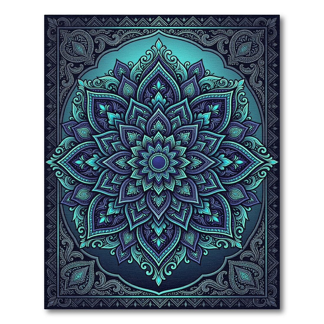 Radiant Teal Indigo Floral Mandala Rug