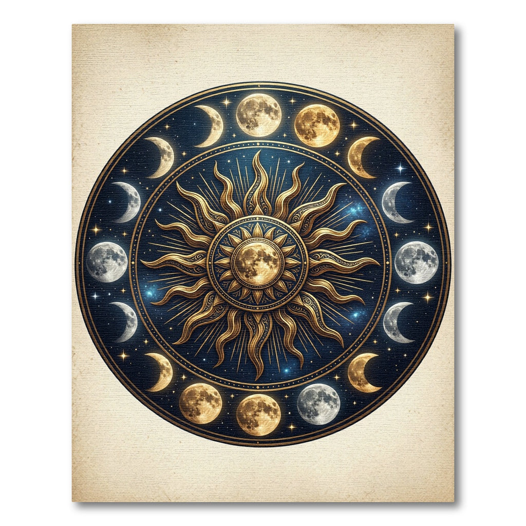Celestial Gold Sun and Moon Mandala Rug