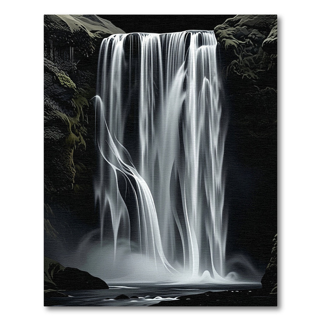 Dramatic Monochrome Waterfall Scene Rug