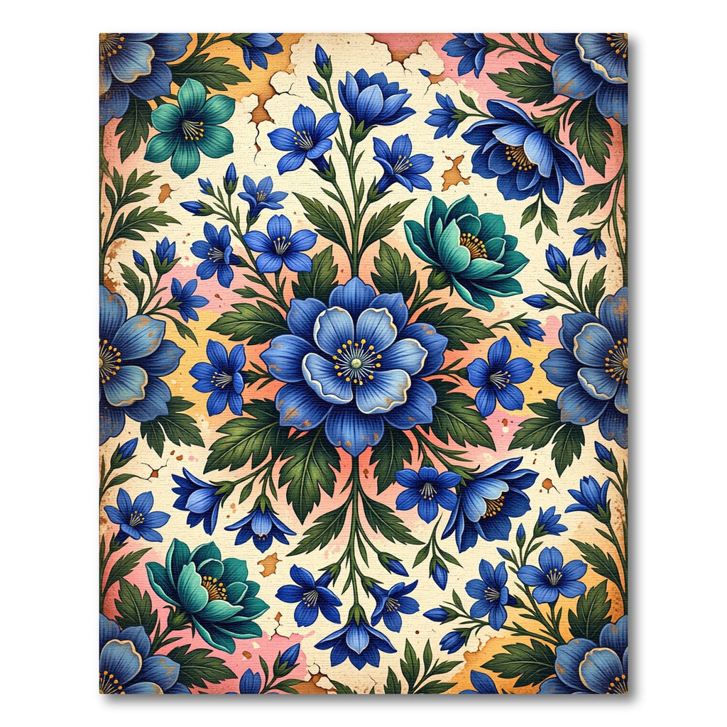 Vibrant Blue Floral Garden Arrangement Rug