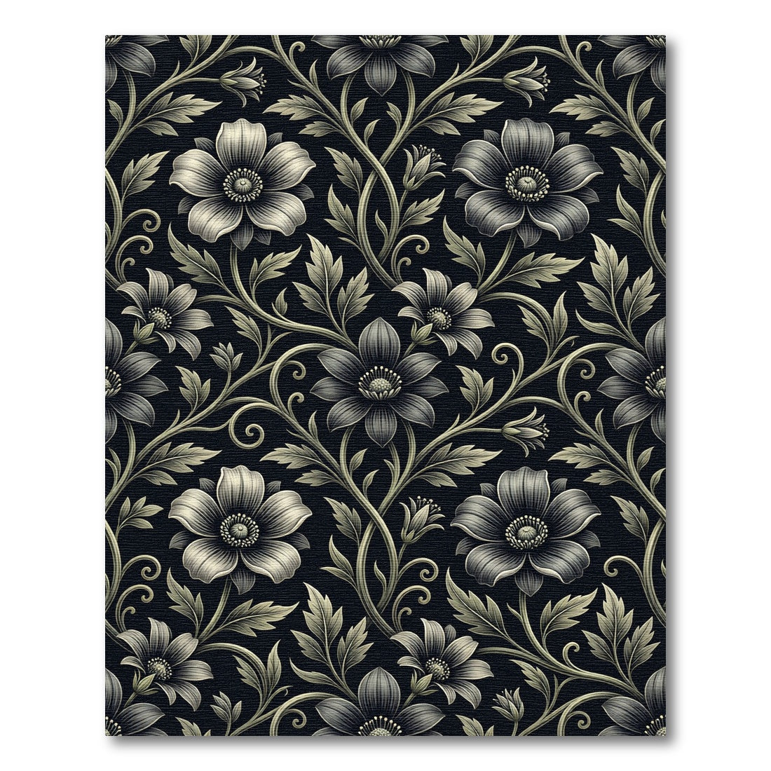 Antique Black Floral Vine Swirl Rug
