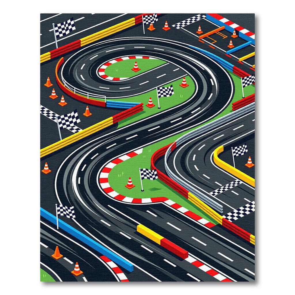 Vibrant Isometric Race Track Circuit Rug