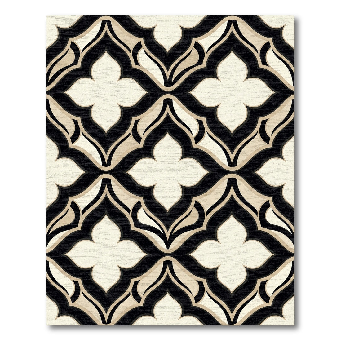 Sophisticated Black and Beige Quatrefoil Rug