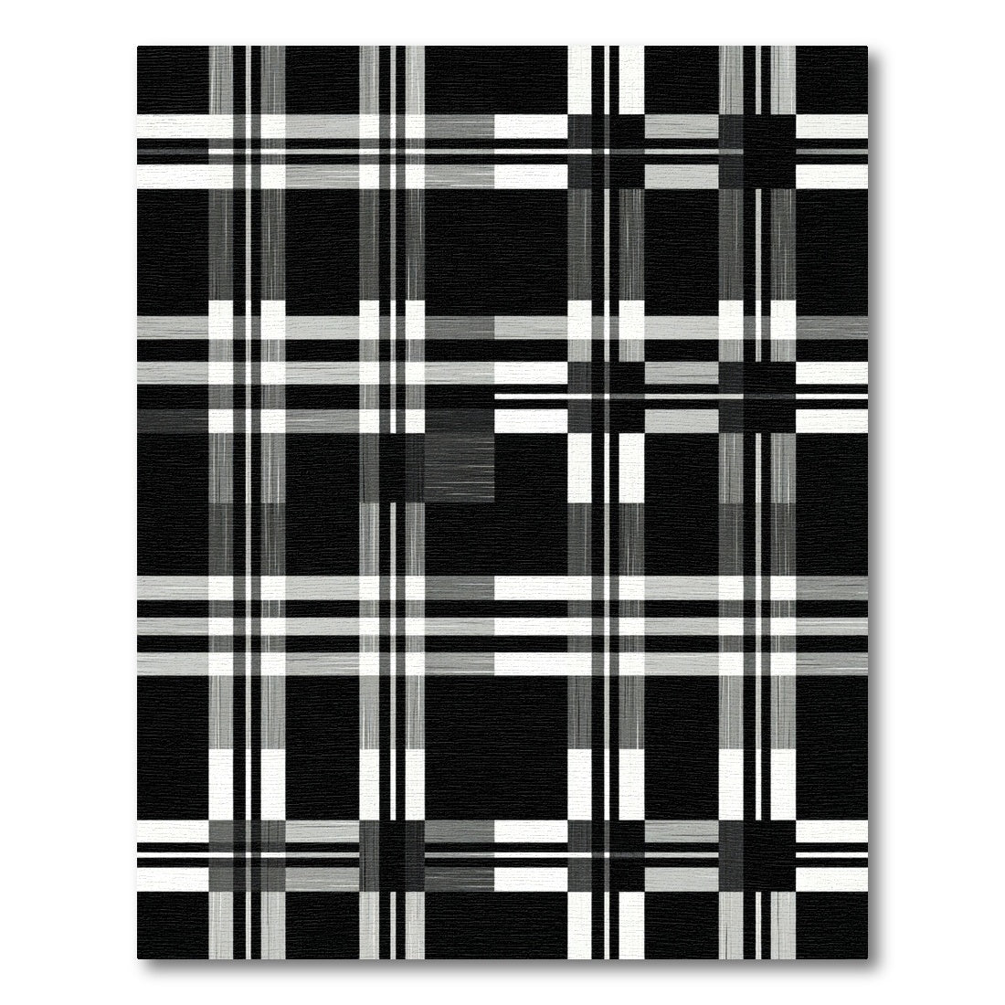 Black white intersecting plaid Rug