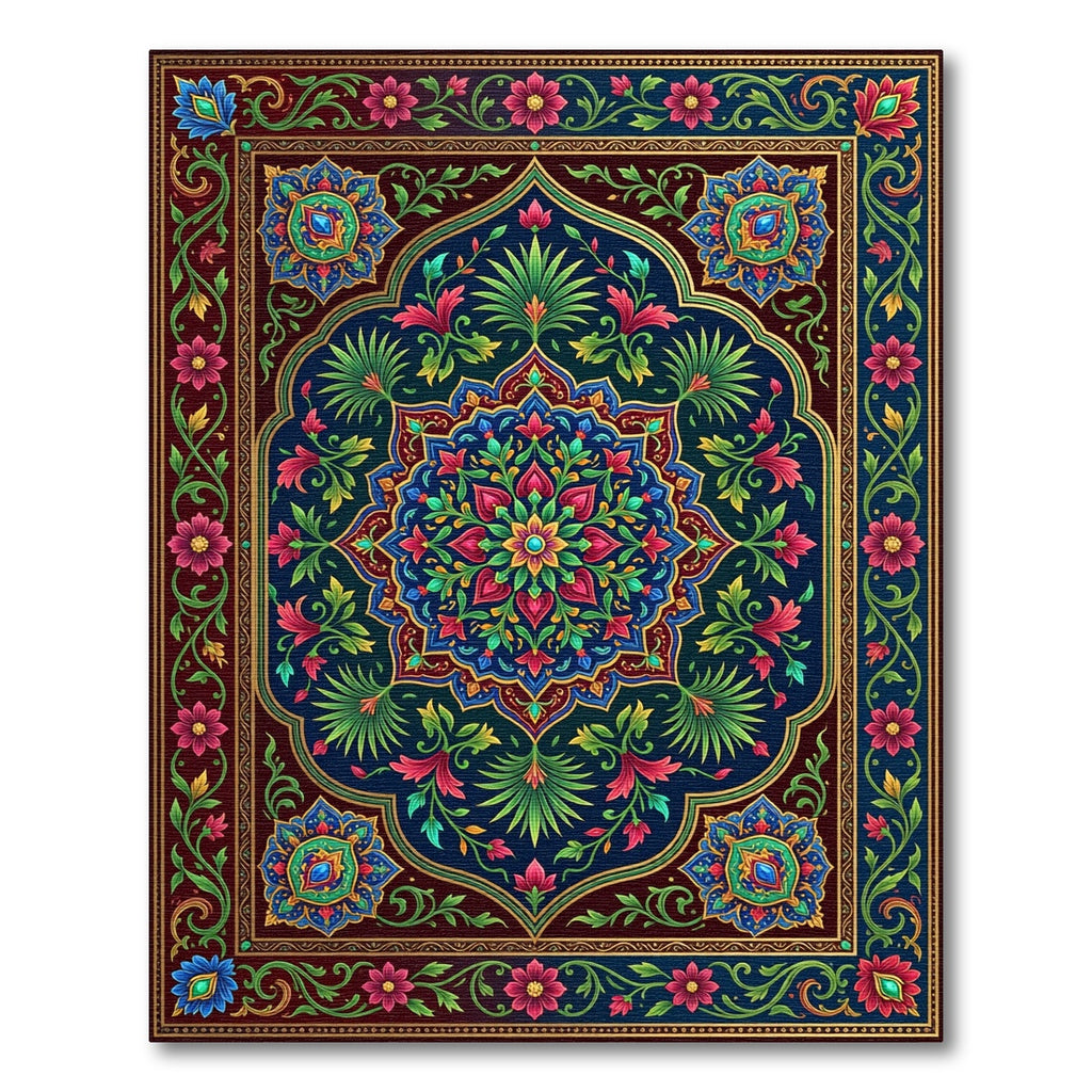 Vibrant Teal Floral Medallion Rug