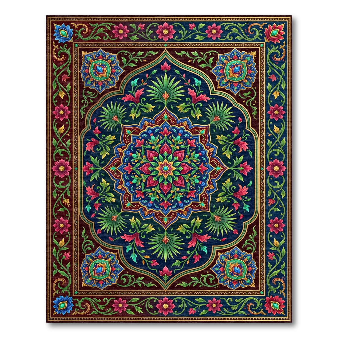 Vibrant Teal Floral Medallion Rug