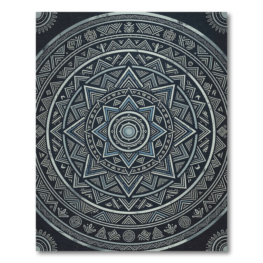 Midnight Blue Geometric Star Mandala Rug