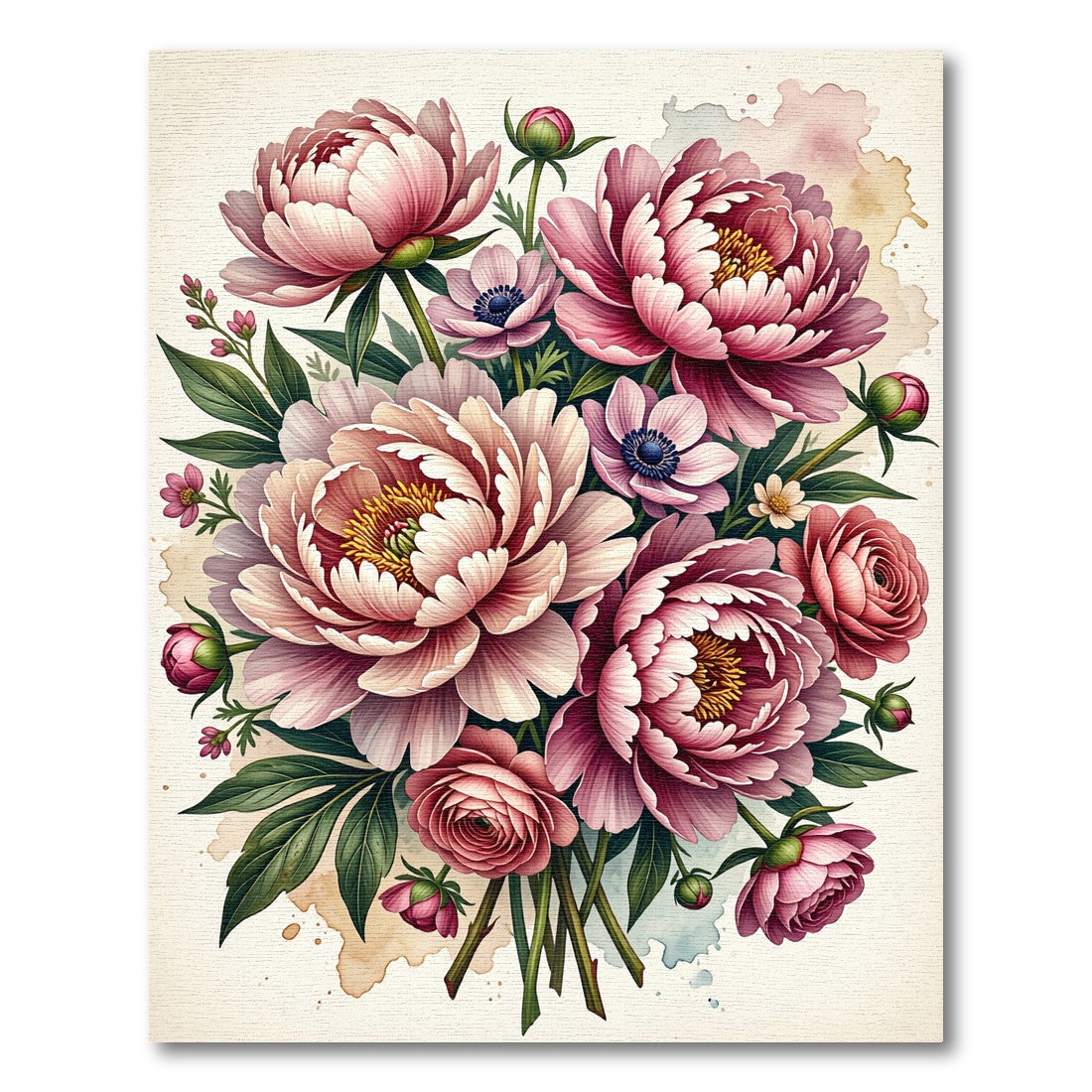 Blushing Pink Peony Floral Bouquet Rug