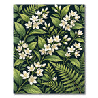 Lush White Blossom And Fern Pattern Rug