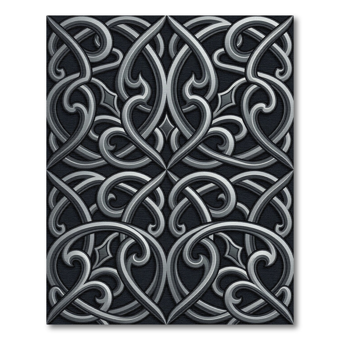 Elegant Silver Metallic Scrollwork Filigree Rug