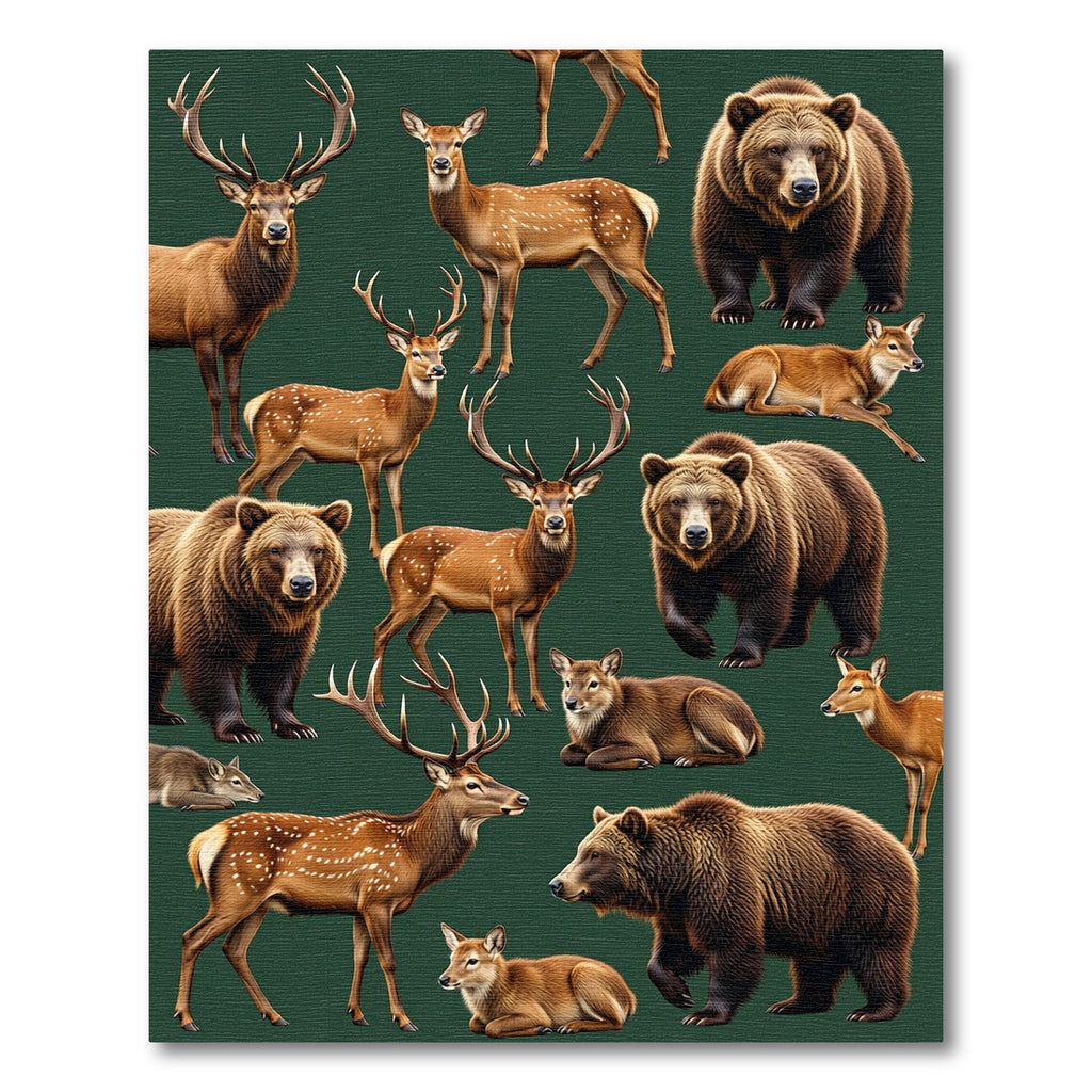 Arboreal Forest Bear and Deer Composition Rug