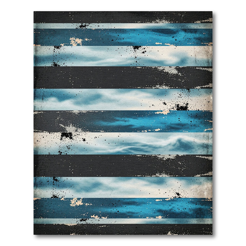 Dark Blue Distressed Aquatic Horizon Stripe Rug