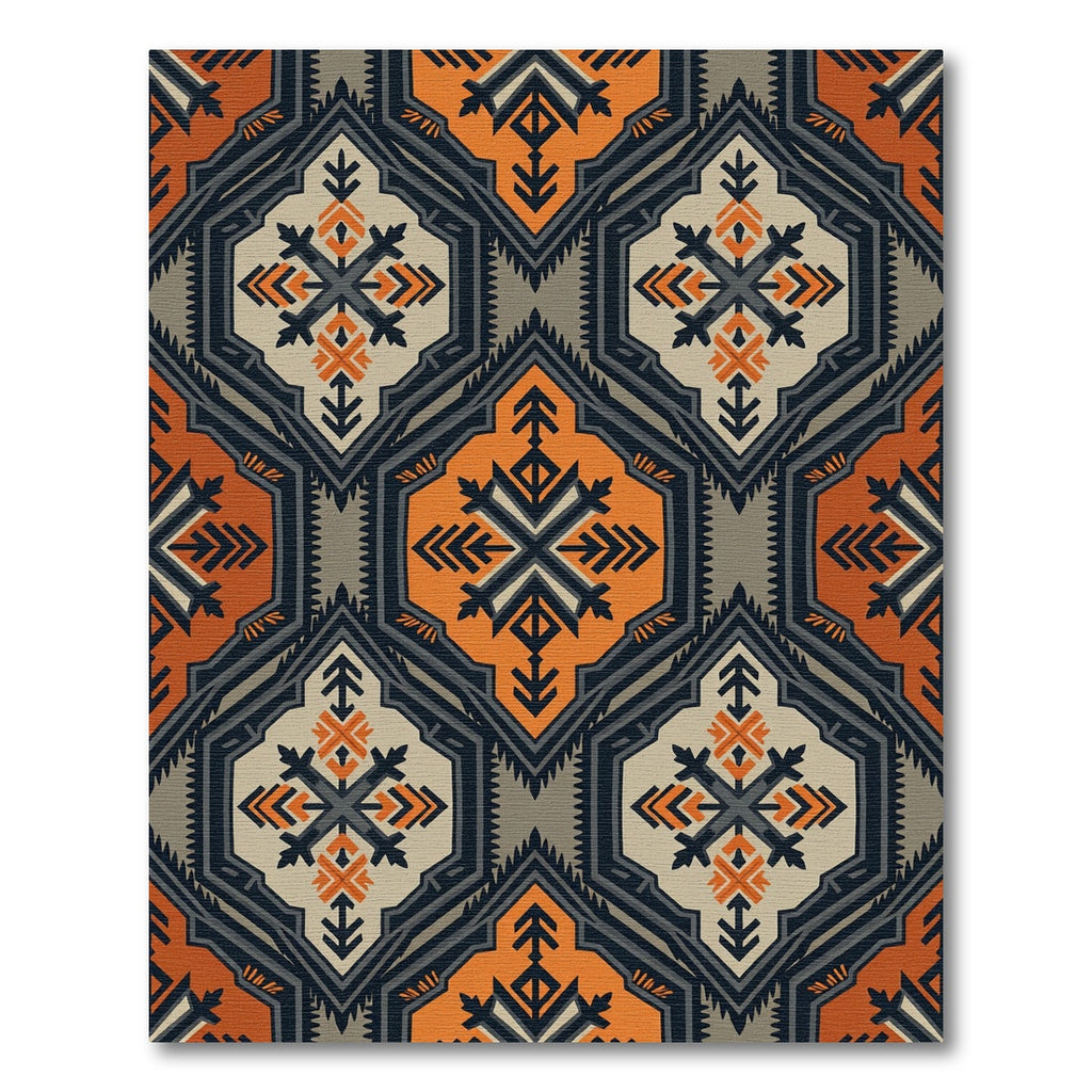 Earthy Orange Gray Geometric Diamond Rug
