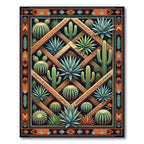 Southwestern Succulent Cactus Geometric Grid Rug
