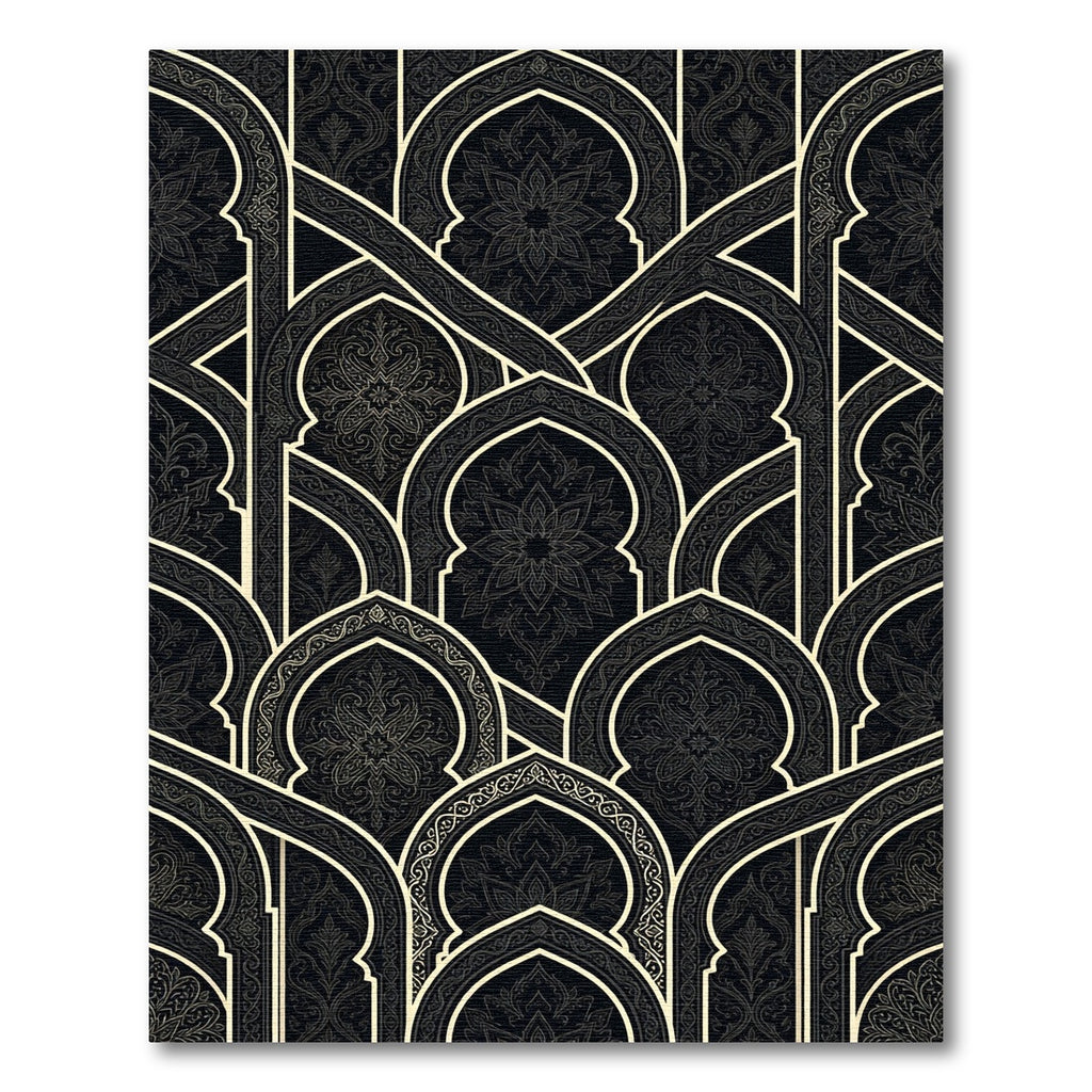 Ornate Black and Gold Archway Mosaic Rug
