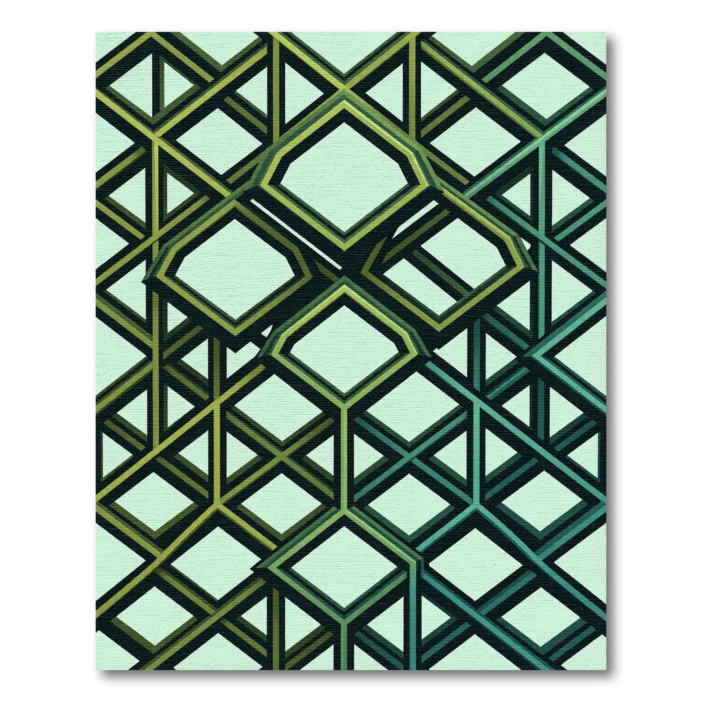 Geometric Isometric Teal Green Cube Art Rug