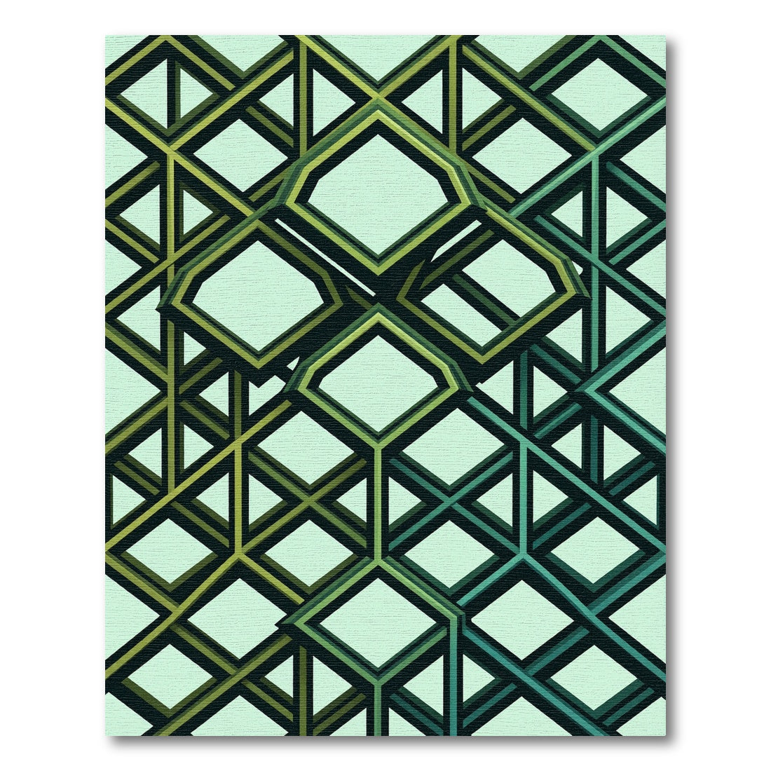 Geometric Isometric Teal Green Cube Art Rug