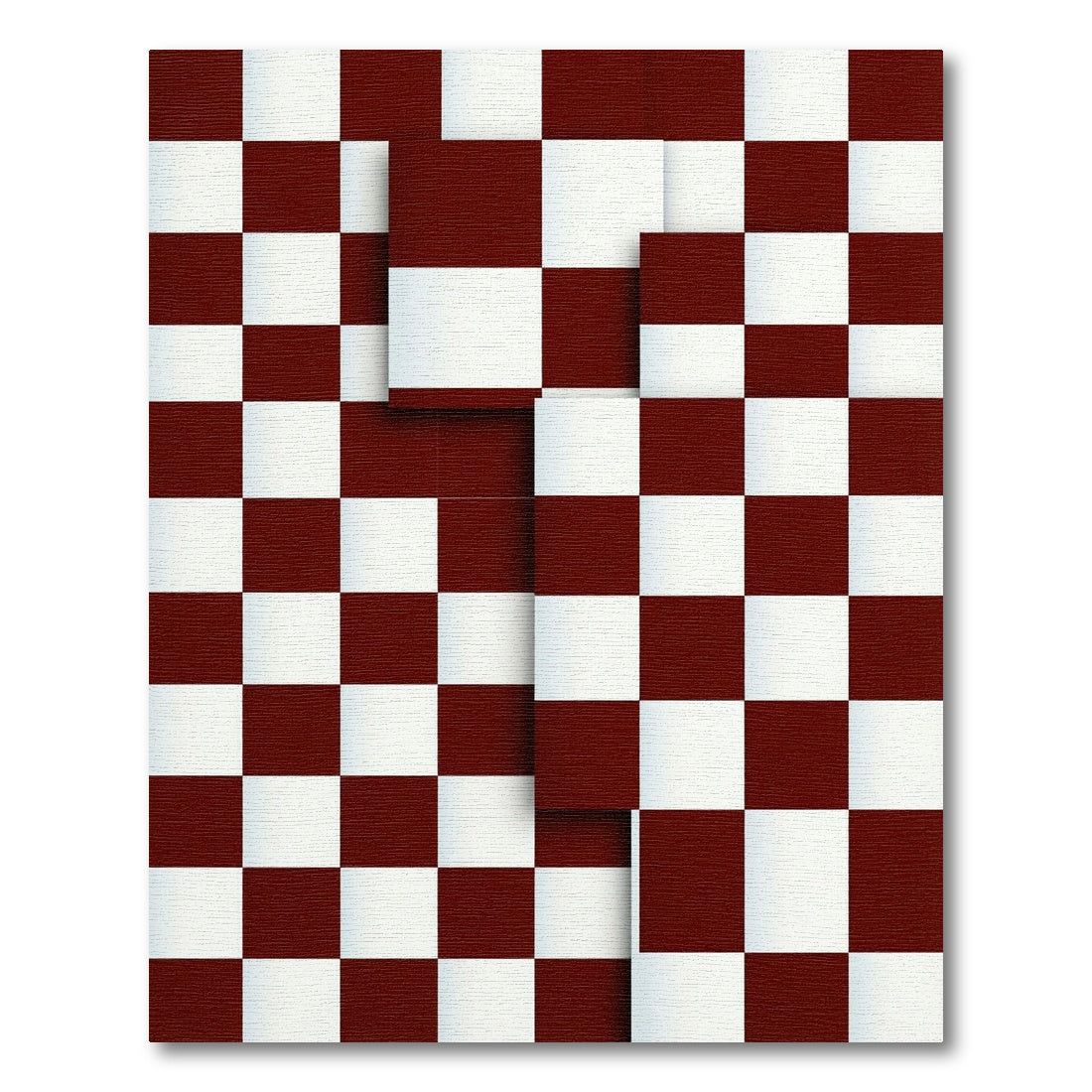 Modern Offset Burgundy Checkered Block Rug