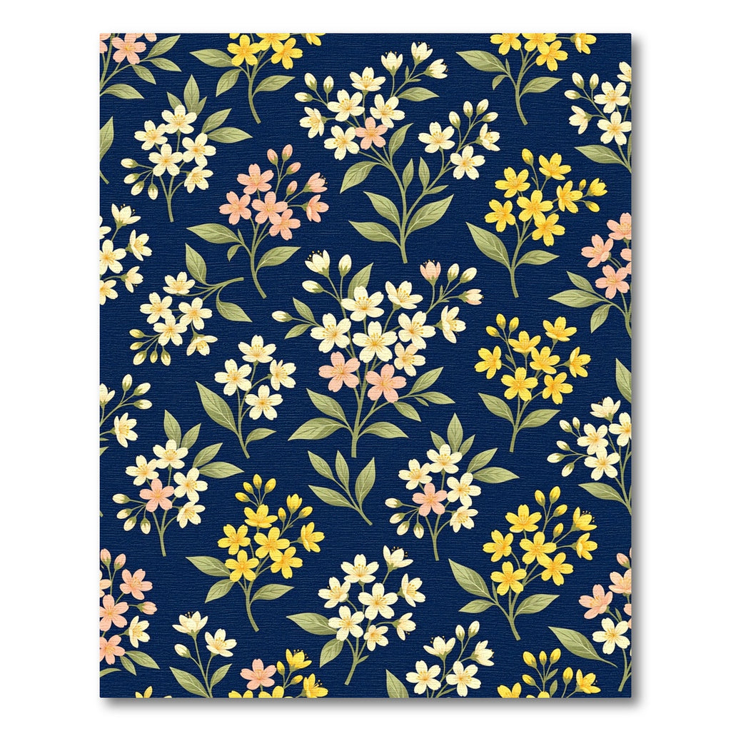 Light Yellow Pink Floral Branches Navy Rug