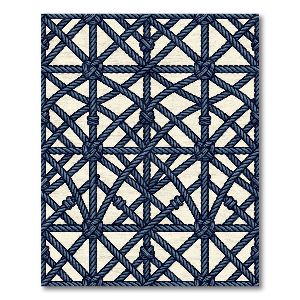 Dark Blue Knotted Rope Grid Rug