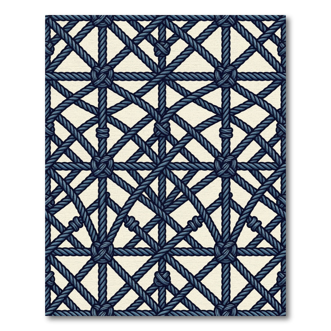 Dark Blue Knotted Rope Grid Rug