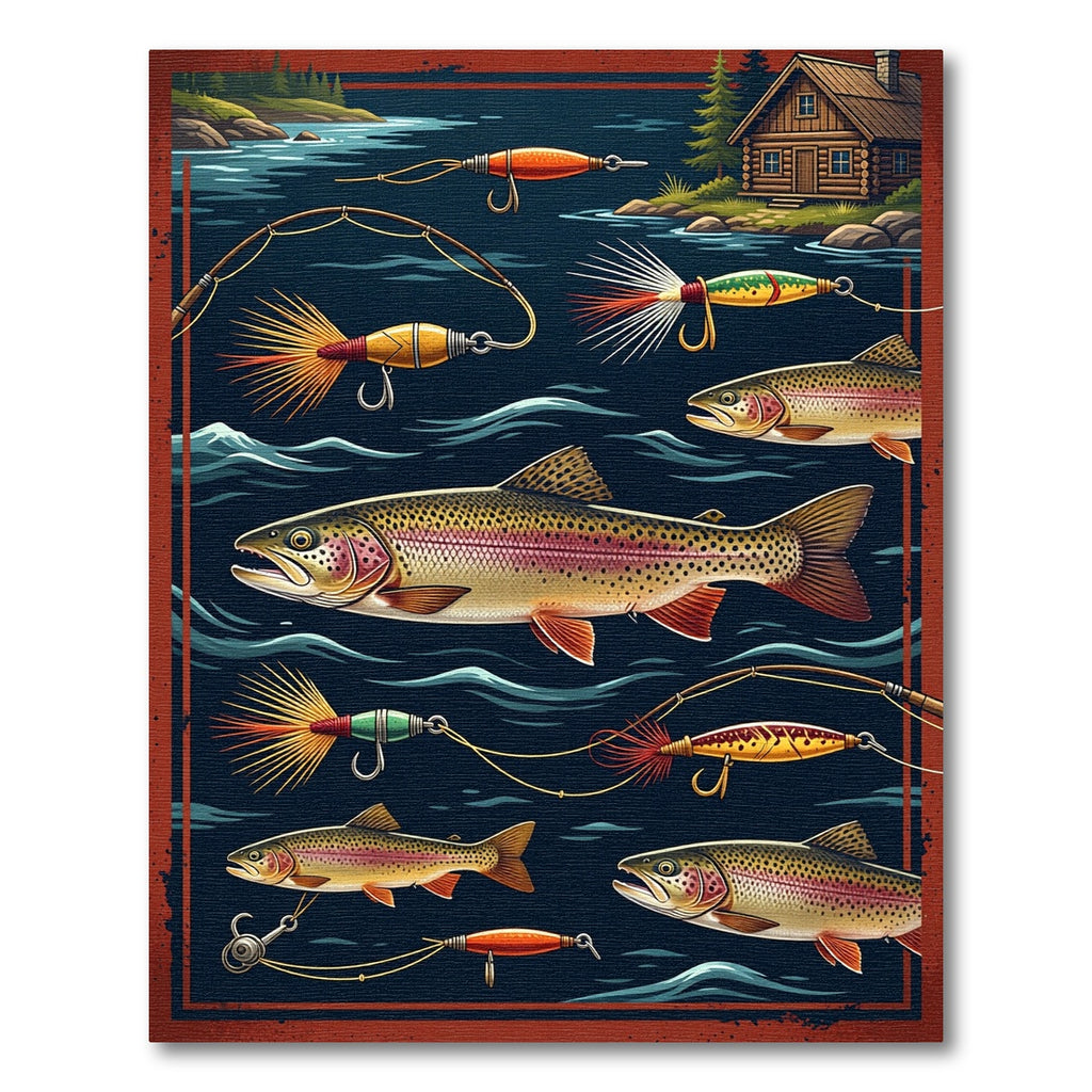 Vintage Trout Fishing Wilderness Scene Rug