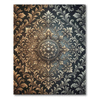 Ornate Bronze Gold Damask Medallion Rug