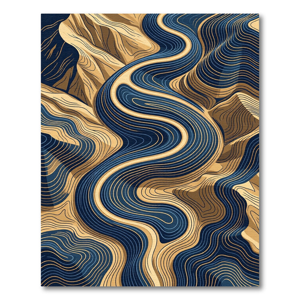Modern Abstract Navy and Gold Swirl Rug
