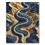 Modern Abstract Navy and Gold Swirl Rug