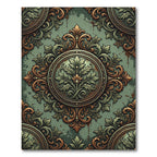 Ornate Sage Green Floral Medallion Rug