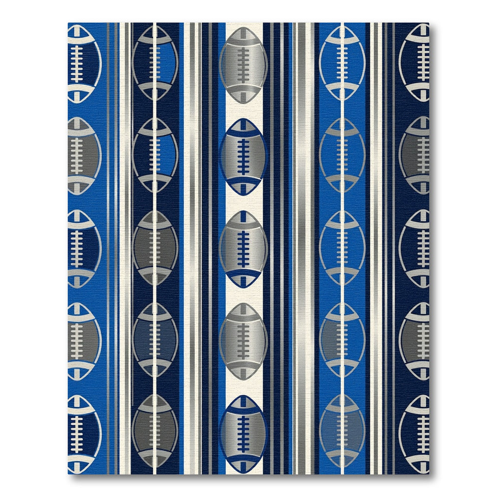 Modern Blue Silver Football Stripe Rug