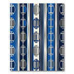 Modern Blue Silver Football Stripe Rug