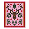 Pink Deer Floral Fern Border Rug