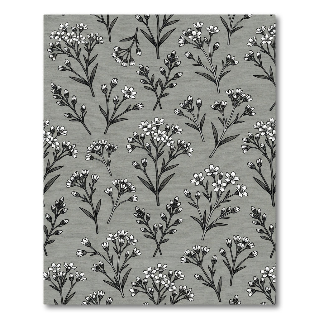 Delicate White Floral Sprigs Grey Background Rug