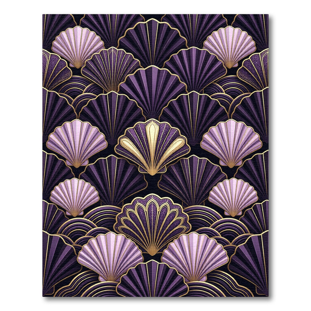 Plum Gold Art Deco Fan Shell Rug