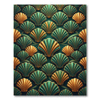 Art Deco Emerald and Golden Shells Rug