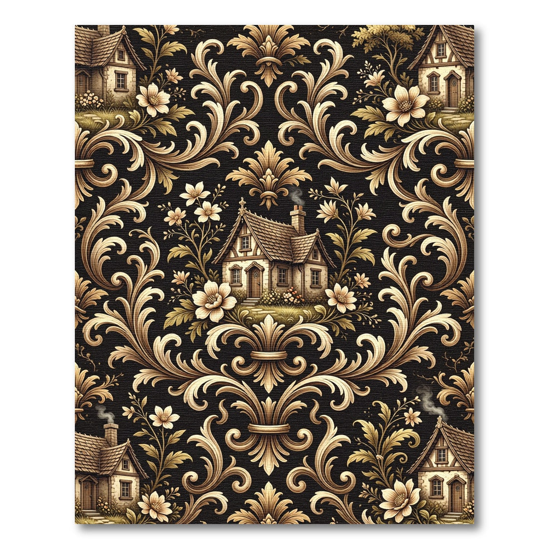 Tudor Village Baroque Floral Scroll Rug